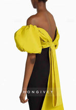 Sheath Evening Gown Formal Floor-Length Off the Shoulder Stretch Crepe with Bow