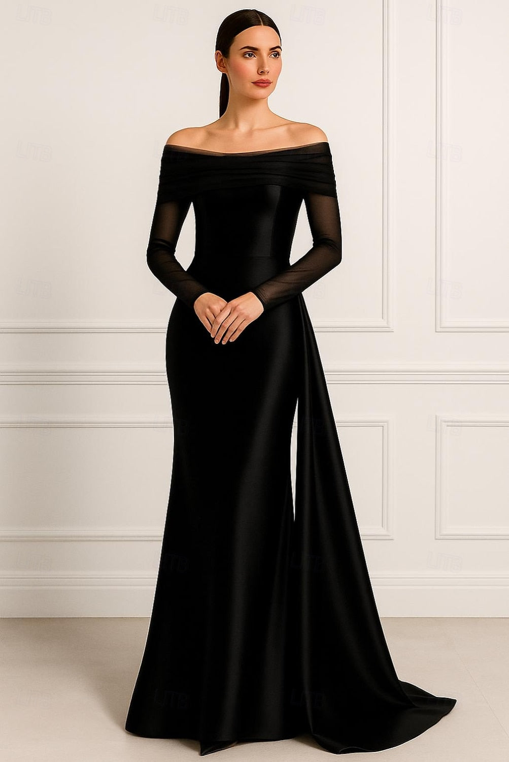 Off the Shoulder Long Sleeve Mermaid Formal Women Evening Dress