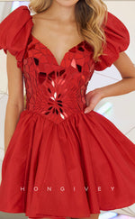 H2186 - Chic Satin A-Line Beaded Appliques V-Neck Party/Homecoming Dress