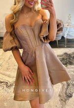 Off the Shoulder Low Back Pleated Sweetheart Princess Short Homecoming Dresses