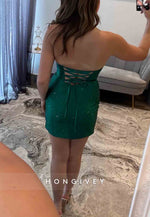 Sweetheart Strapless Column Low Back Sleeveless Tie Back Mini Homecoming Dresses