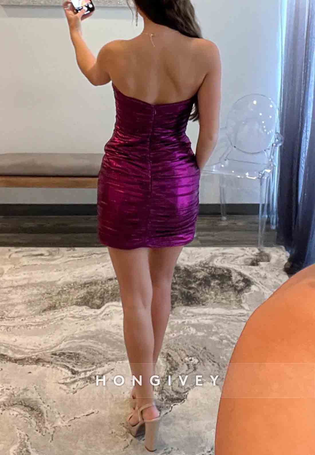 Sweetheart Strapless Column Low Back Sleeveless Tie Back Mini Homecoming Dresses