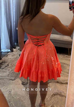 Glitter Strapless Tie Back A-Line Ruched Beading Mini Homecoming Dresses