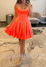 Glitter Strapless Tie Back A-Line Ruched Beading Mini Homecoming Dresses