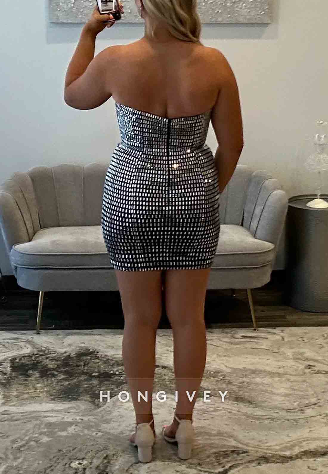 Sheath Glitter Strapless Low Back Sleeveless Mini Homecoming Dress
