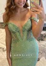 Green V-Neck Beading Off the Shoulder Sheath Short Homecoming Dress