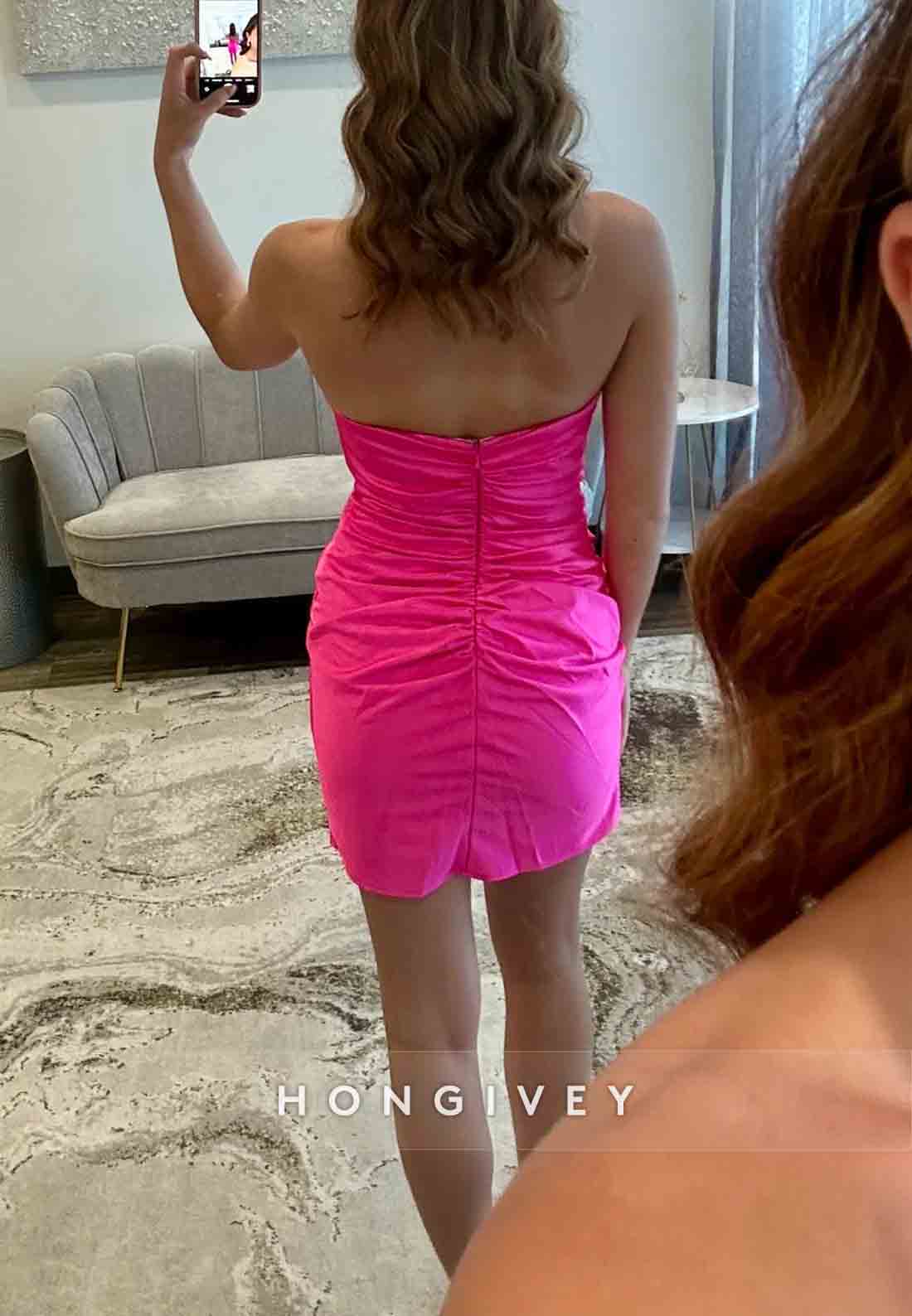 Sweetheart Fuchsia Strapless Sheath Short Homecoming Dress with Keyhole