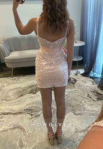 Spaghetti Straps Sweetheart Beading Mini Homecoming Dresses with Bowknot Waist