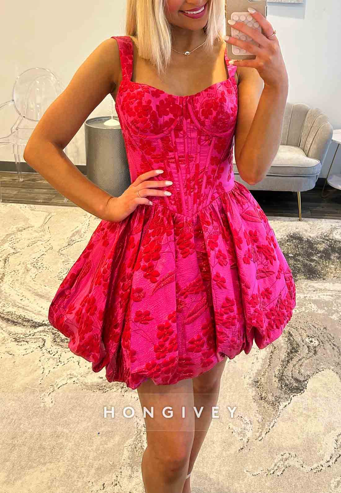 Ball Gown Floral Print Ruched Open Back Regular Straps Short Homecoming Dress