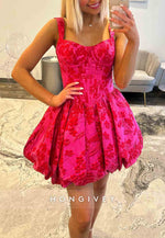 Ball Gown Floral Print Ruched Open Back Regular Straps Short Homecoming Dress