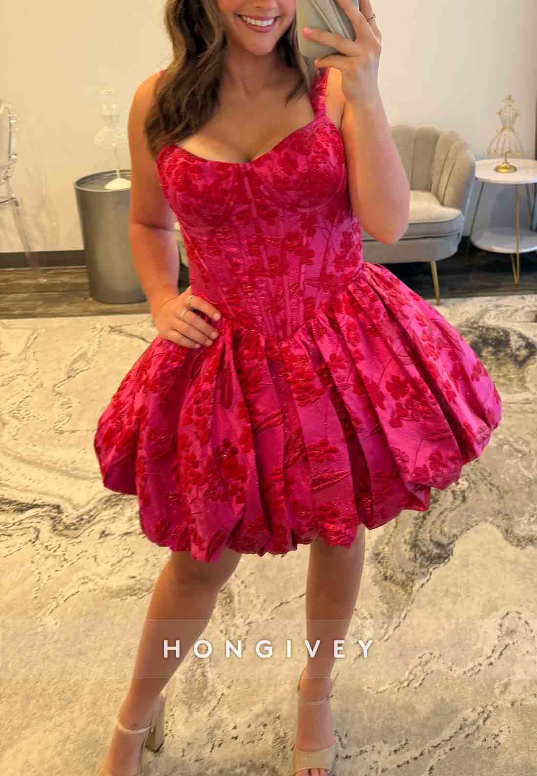 Ball Gown Floral Print Ruched Open Back Regular Straps Short Homecoming Dress