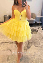 A-Line Strapless Sweetheart Low Back Short Homecoming Dress with Ruffles