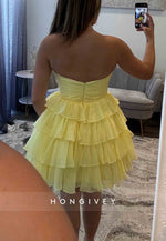 A-Line Strapless Sweetheart Low Back Short Homecoming Dress with Ruffles