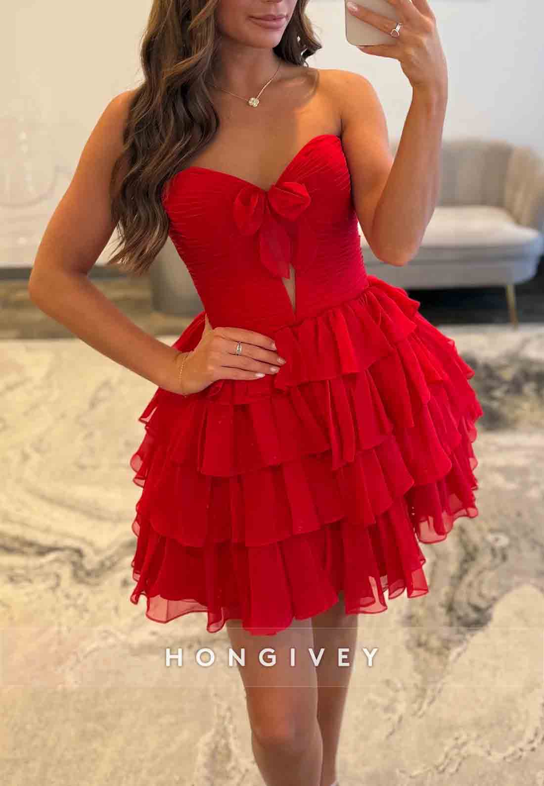 A-Line Strapless Sweetheart Low Back Short Homecoming Dress with Ruffles