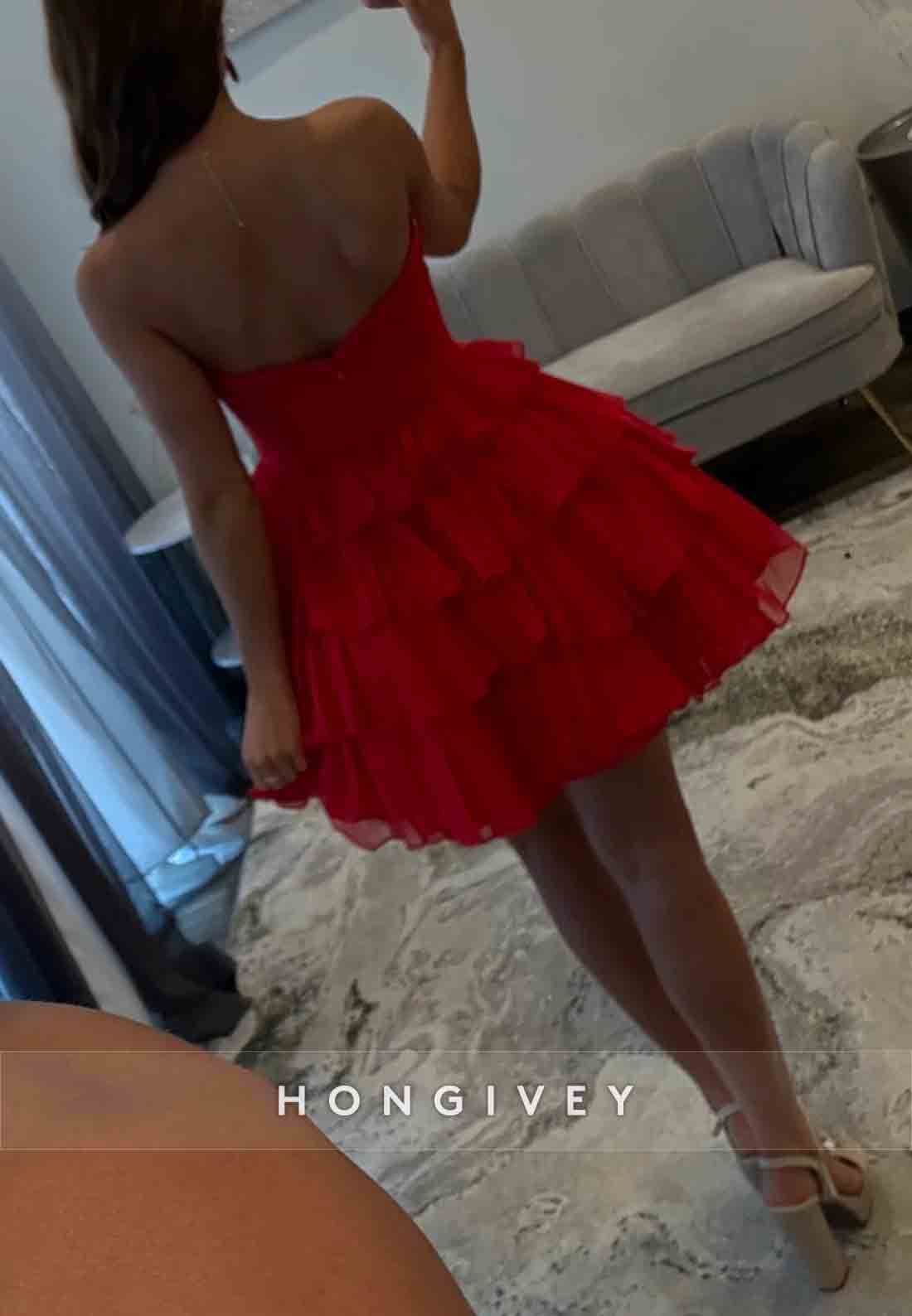 A-Line Strapless Sweetheart Low Back Short Homecoming Dress with Ruffles