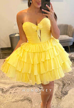 A-Line Strapless Sweetheart Low Back Short Homecoming Dress with Ruffles