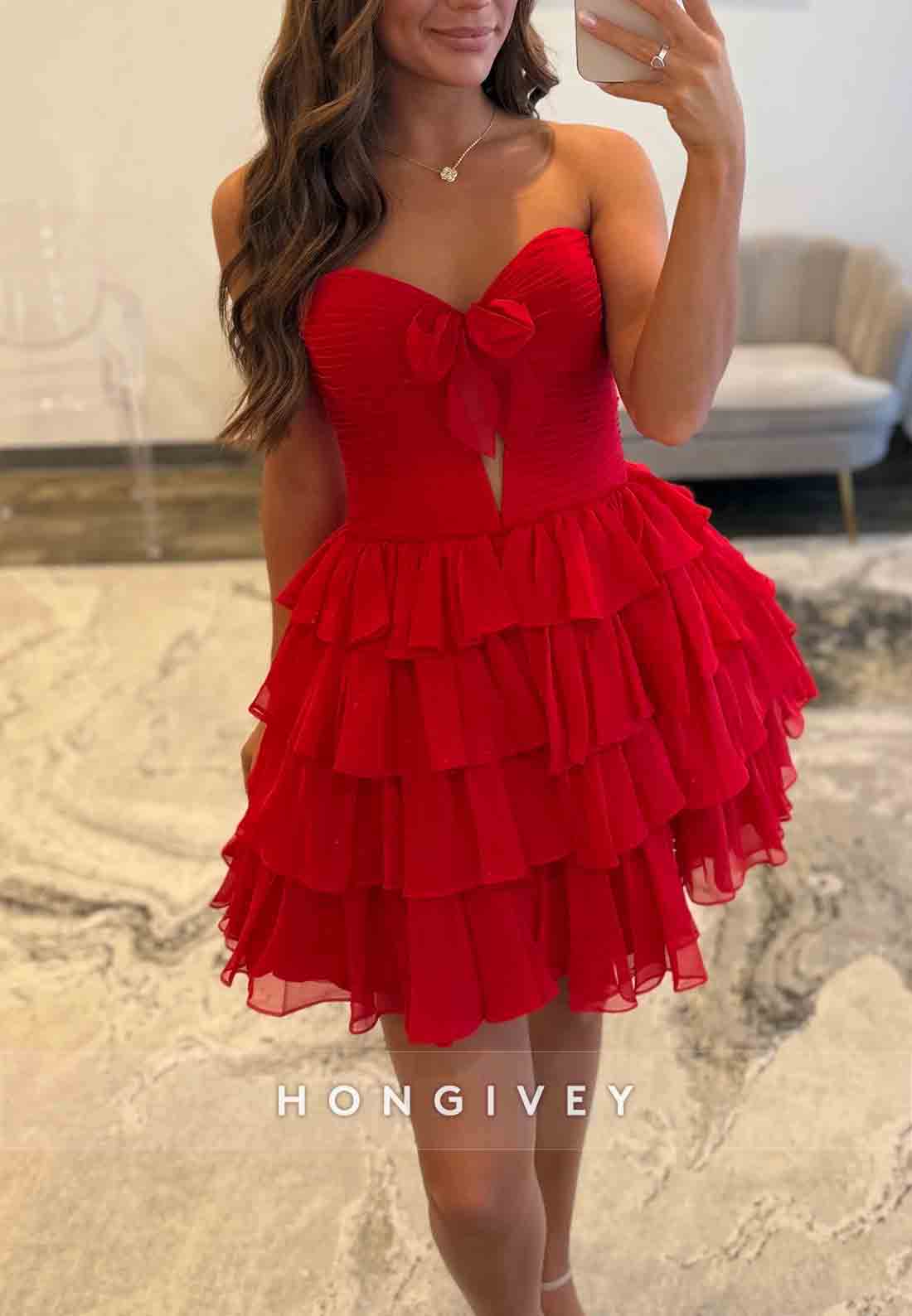 A-Line Strapless Sweetheart Low Back Short Homecoming Dress with Ruffles