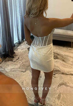 Sweetheart Low Back Sheath Metallic Yarn Mini Homecoming Dress with Beading