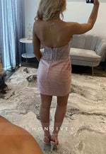 Sweetheart Low Back Sheath Metallic Yarn Mini Homecoming Dress with Beading