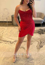 Glitter Royal Blue Low Back Sleeveless Side Slit Strapless Homecoming Dresses