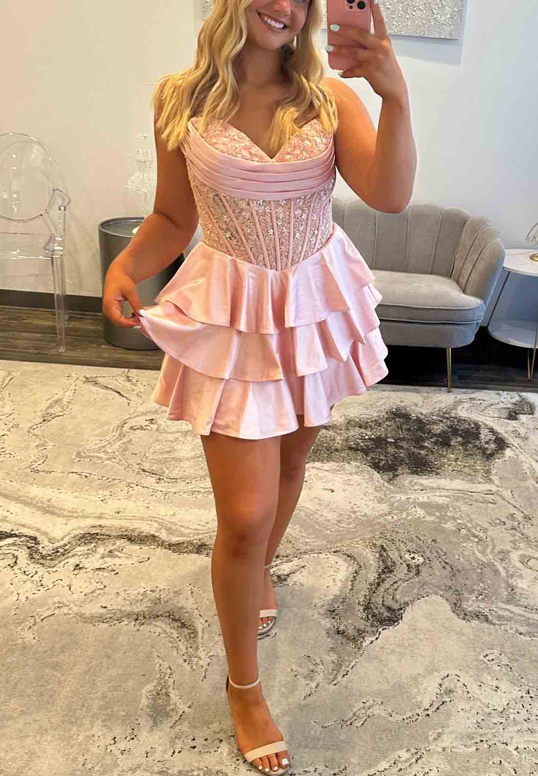 Elegant Sweetheart Homecoming Dress with Lace Corset Bodice and Tiered Skirt