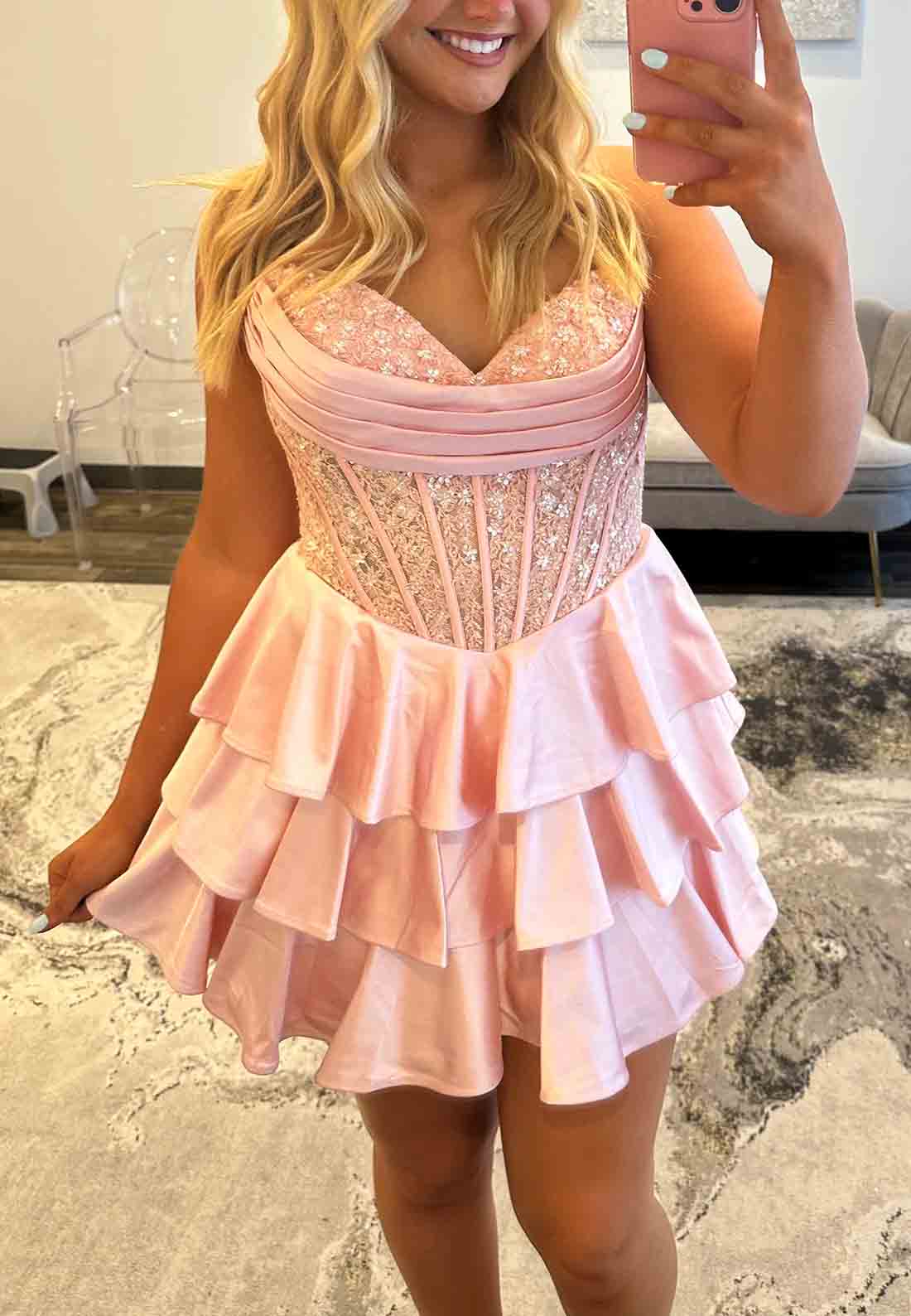 Elegant Sweetheart Homecoming Dress with Lace Corset Bodice and Tiered Skirt