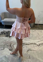 Elegant Sweetheart Homecoming Dress with Lace Corset Bodice and Tiered Skirt