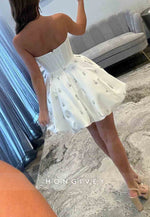 Strapless Satin A-Line Short Pleated Homecoming Dress wirh Appliques