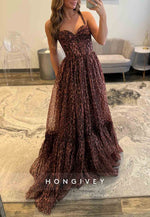 Leopard print Sweetheart Open Back A-Line Floor-Length Pleated Prom Dresses