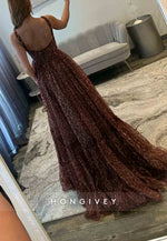 Leopard print Sweetheart Open Back A-Line Floor-Length Pleated Prom Dresses