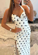 Polka Dot Column Sweetheart Halter Neck Side Slit Floor-Length Prom Dresses