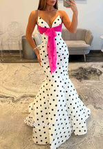 Mermaid Polka Dot Spaghetti Straps Sweetheart V-Neck Floor-Length Prom Dresses