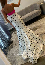 Mermaid Polka Dot Spaghetti Straps Sweetheart V-Neck Floor-Length Prom Dresses