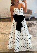 Strapless A-Line Sweetheart Floor-Length Polka Dot Prom Dresses with Bowknot
