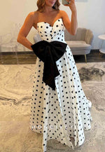 Strapless A-Line Sweetheart Floor-Length Polka Dot Prom Dresses with Bowknot