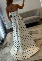 Strapless A-Line Sweetheart Floor-Length Polka Dot Prom Dresses with Bowknot