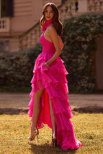 Halter Sleeveless A-Line Flowers Backless Tassel Side Slit Floor-Length Prom Dress