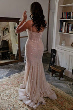 Shiny Light Blue Mermaid Spaghetti Straps Long Beaded Prom Dress