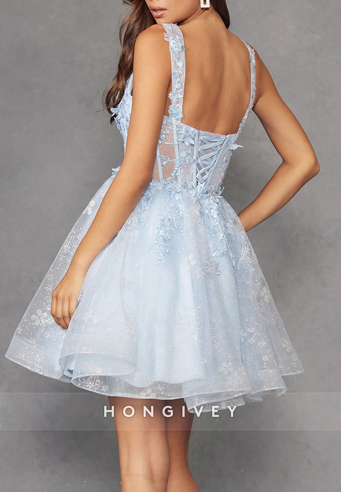 Gorgeous Pastel Light Pink A-Line Tulle Short Homecoming Dress with 3D Appliques