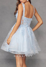 Gorgeous Pastel Light Pink A-Line Tulle Short Homecoming Dress with 3D Appliques