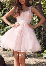 Gorgeous Pastel Light Pink A-Line Tulle Short Homecoming Dress with 3D Appliques
