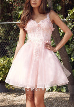 Gorgeous Pastel Light Pink A-Line Tulle Short Homecoming Dress with 3D Appliques
