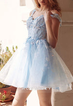 Gorgeous Pastel Light Pink A-Line Tulle Short Homecoming Dress with 3D Appliques