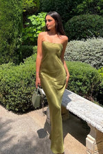 Simple Mermaid Strapless Green Long Prom Dress