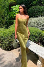 Simple Mermaid Strapless Green Long Prom Dress