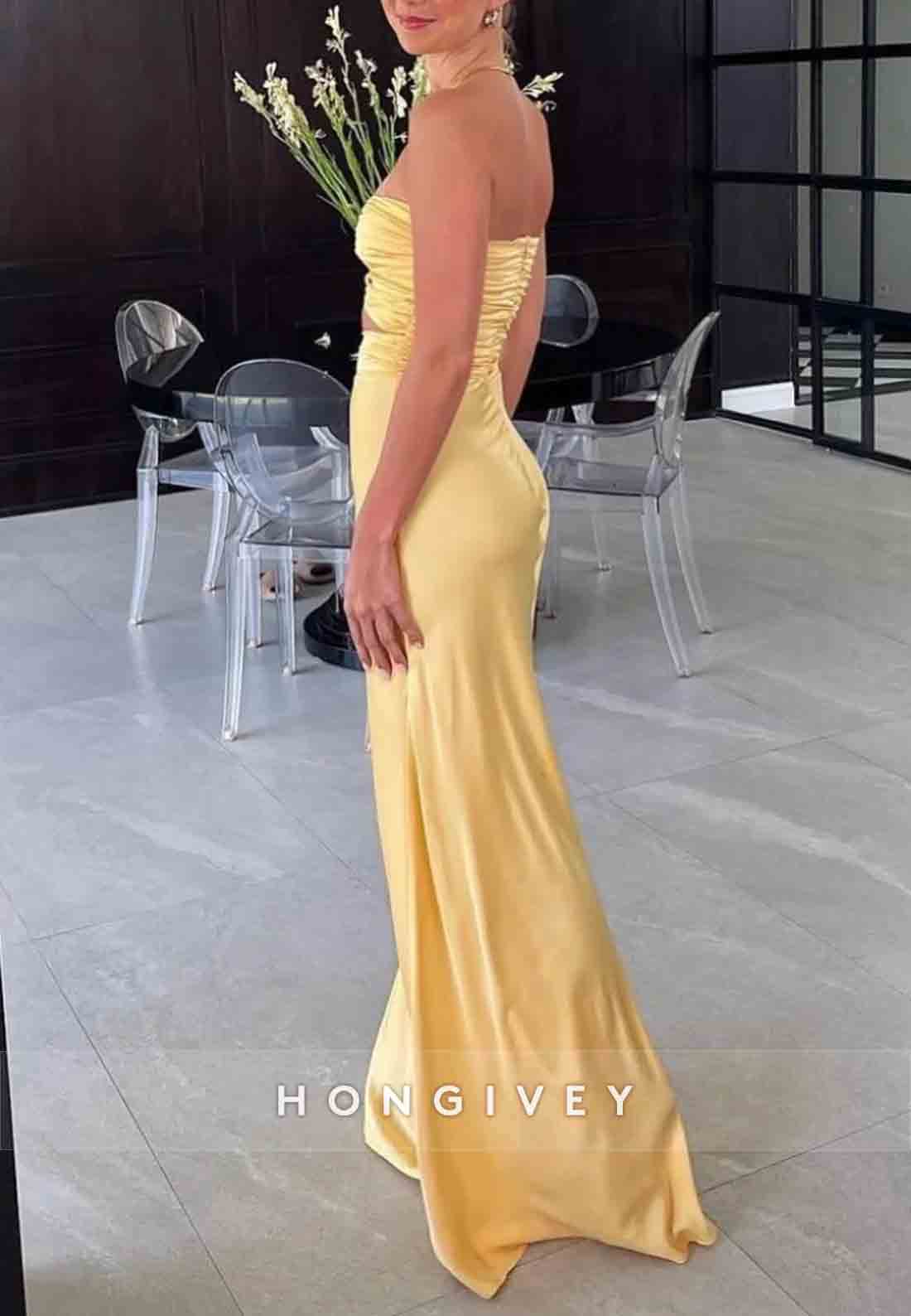 Simple Floor-Length Strapless Sheath Sweetheart Prom Dress with Keyhole