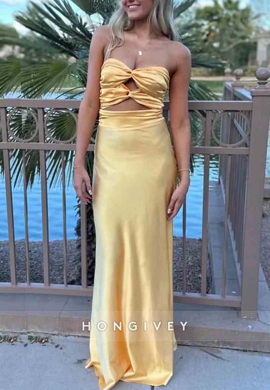 Simple Floor-Length Strapless Sheath Sweetheart Prom Dress with Keyhole