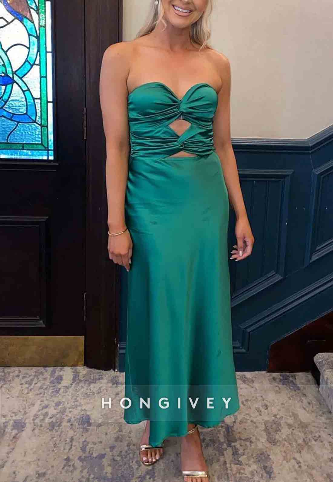 Simple Floor-Length Strapless Sheath Sweetheart Prom Dress with Keyhole