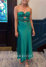 Simple Floor-Length Strapless Sheath Sweetheart Prom Dress with Keyhole