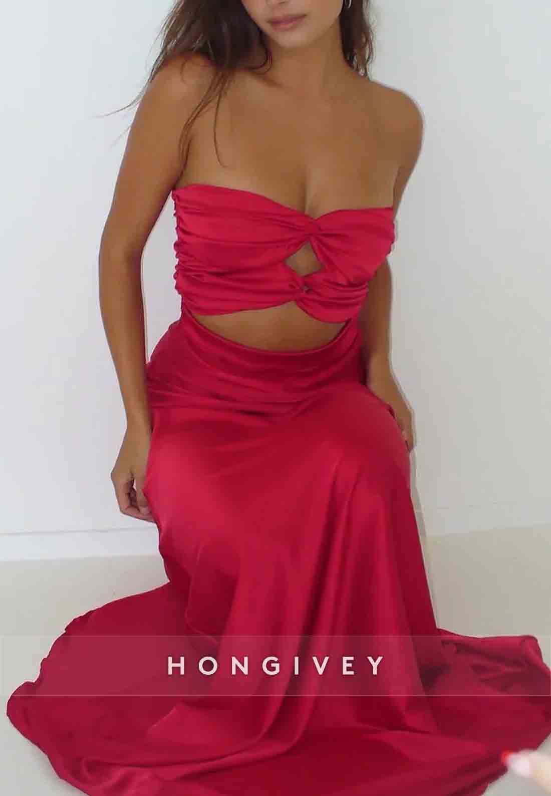 Simple Floor-Length Strapless Sheath Sweetheart Prom Dress with Keyhole